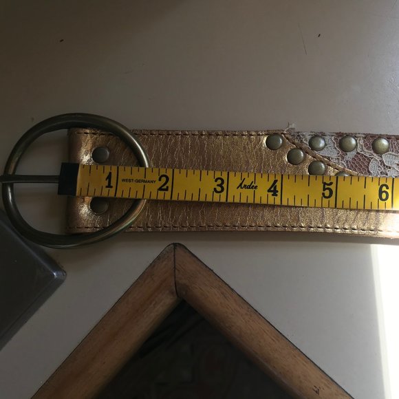 Gold Belt Embellished w/Lace, Sequins & Studs - Picture 6 of 7